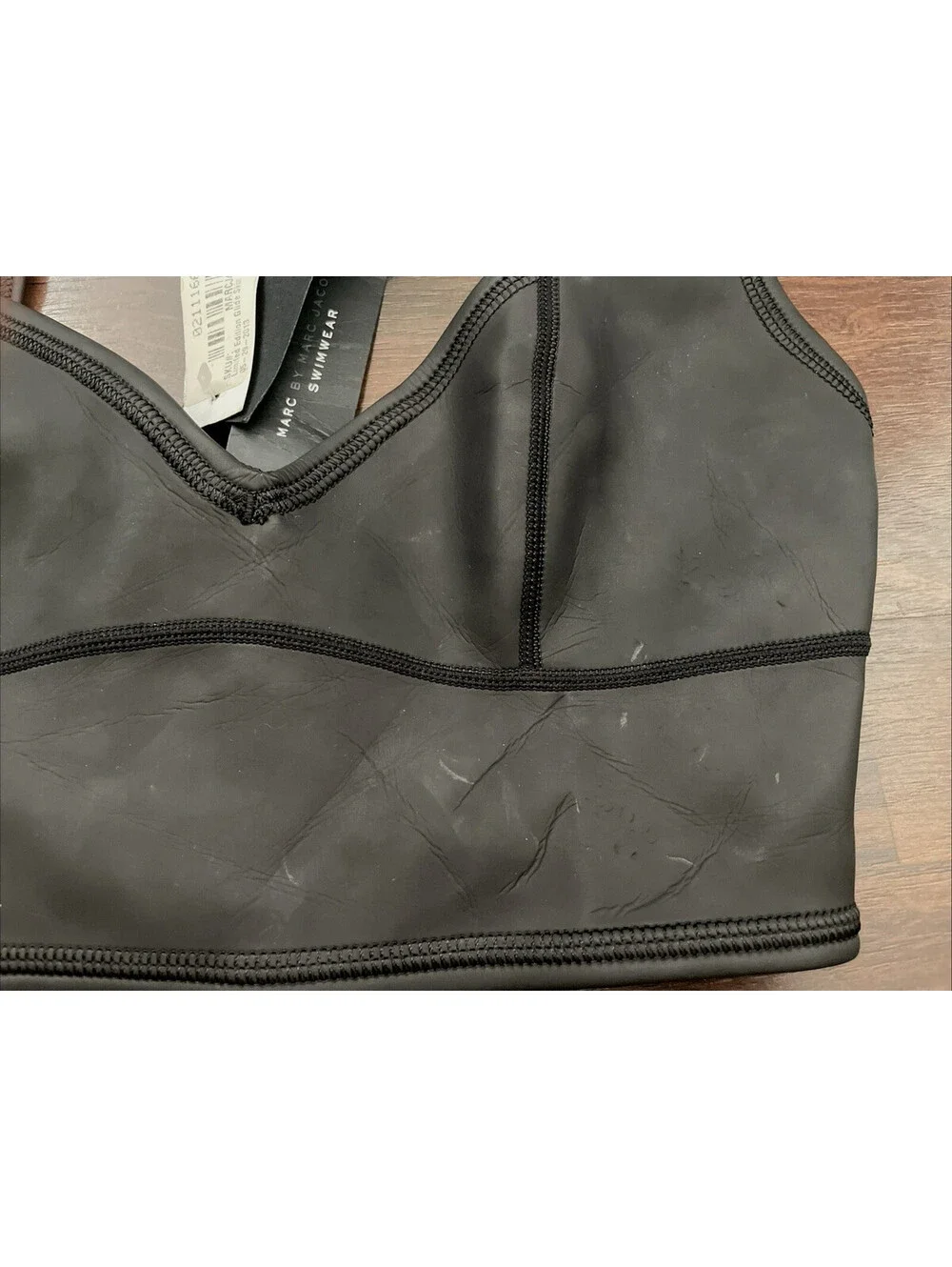 NWT Marc By Marc Jacobs Neoprene Scuba Black Longline Bikini Top Size Small